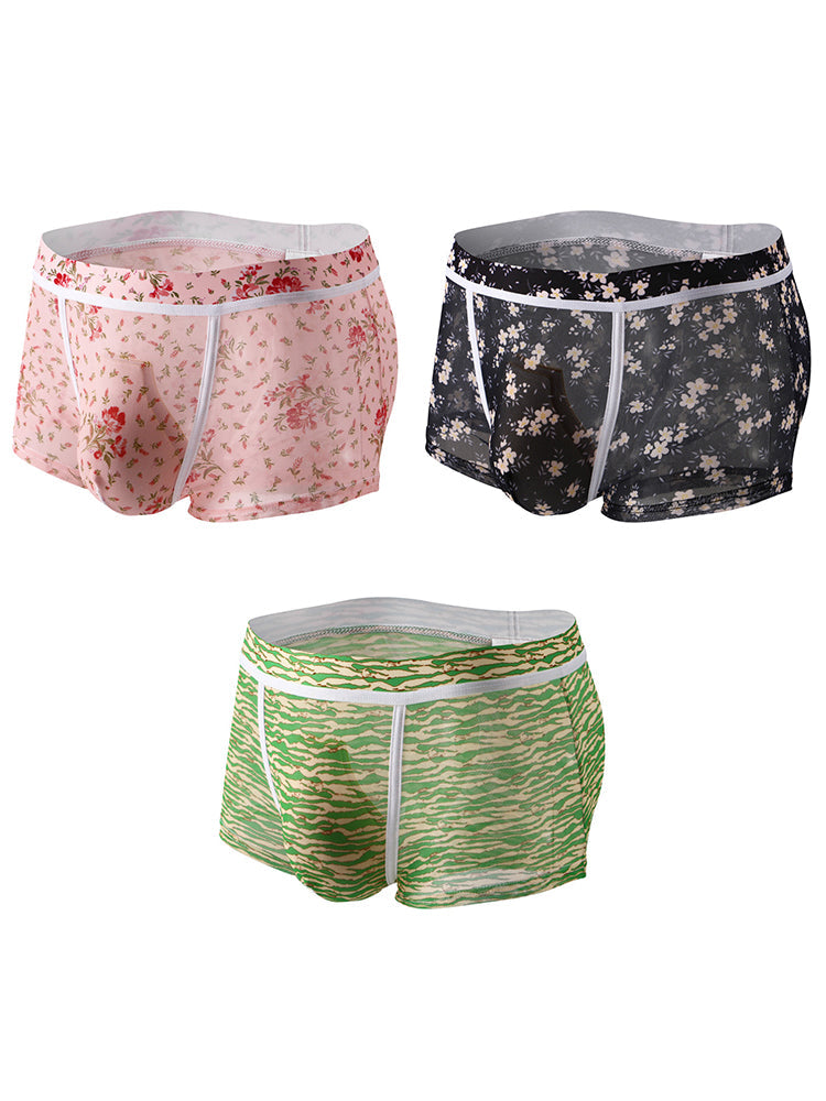 3 Pack Men's Sexy U-Shaped Mesh Breathable Boxer Briefs