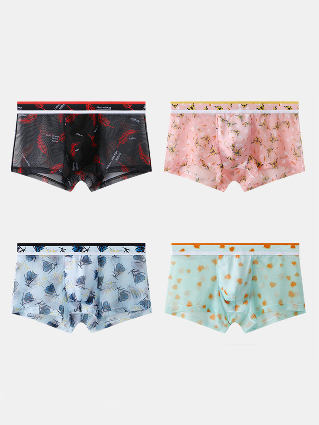 4 Pack Men's Sexy Printed Mesh Trunks