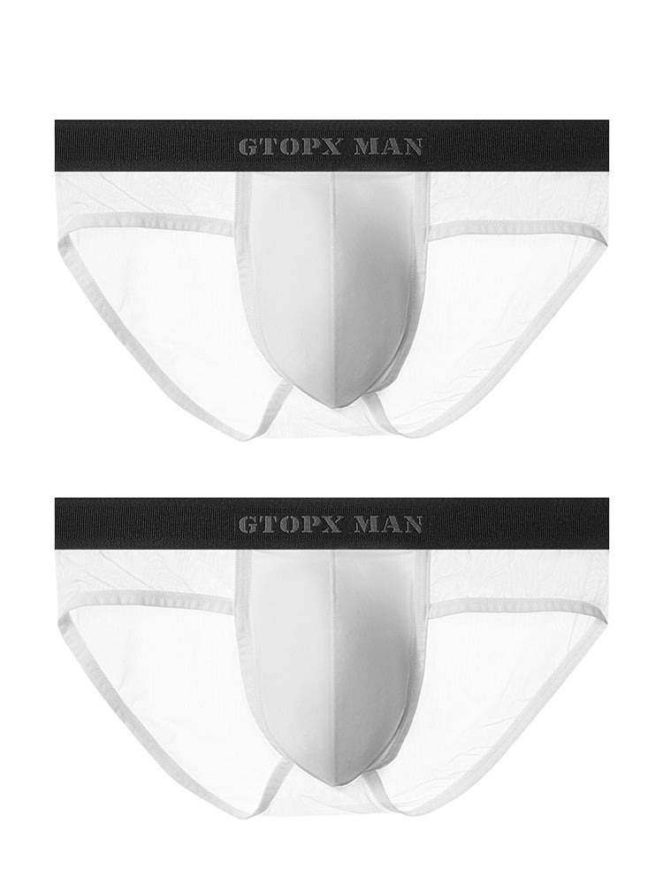2 Pack Men's Ice Silk Semi-Transparent Mesh U-Convex Pouch Breathable Sexy Sport Briefs