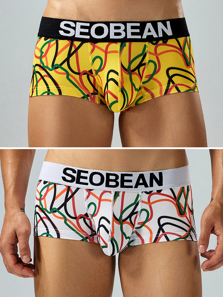 2 Pack Men's Comfortable Breathable Messy Lines Polyester Boxer Briefs