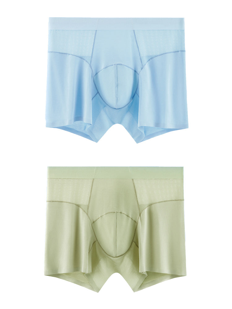2 Pack Men's  Modal Seamless Antibacterial Anti-Chafing Leg Boxers Briefs & Midway Briefs