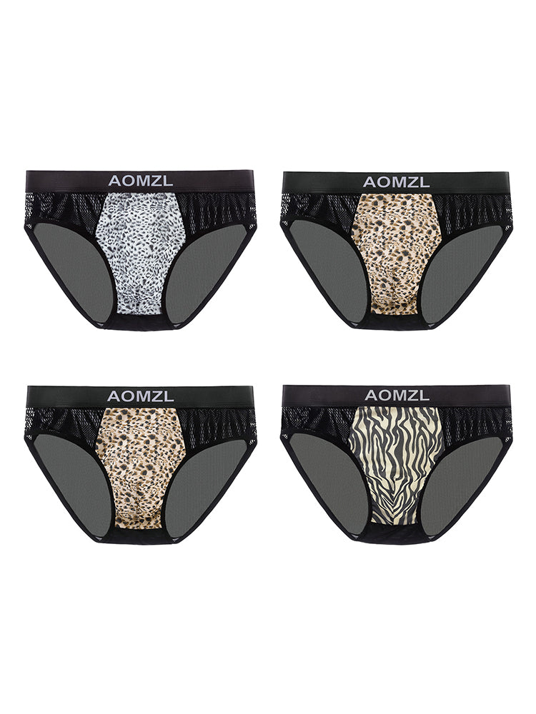 4-pack Men's Sexy Leopard Print Ice Silk Mesh Briefs