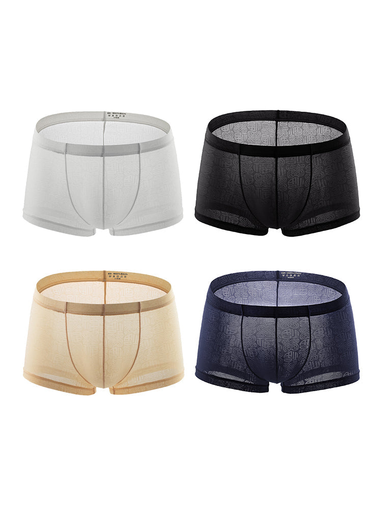 4 Pack Men's Sexy Breathable Jacquard Trunks
