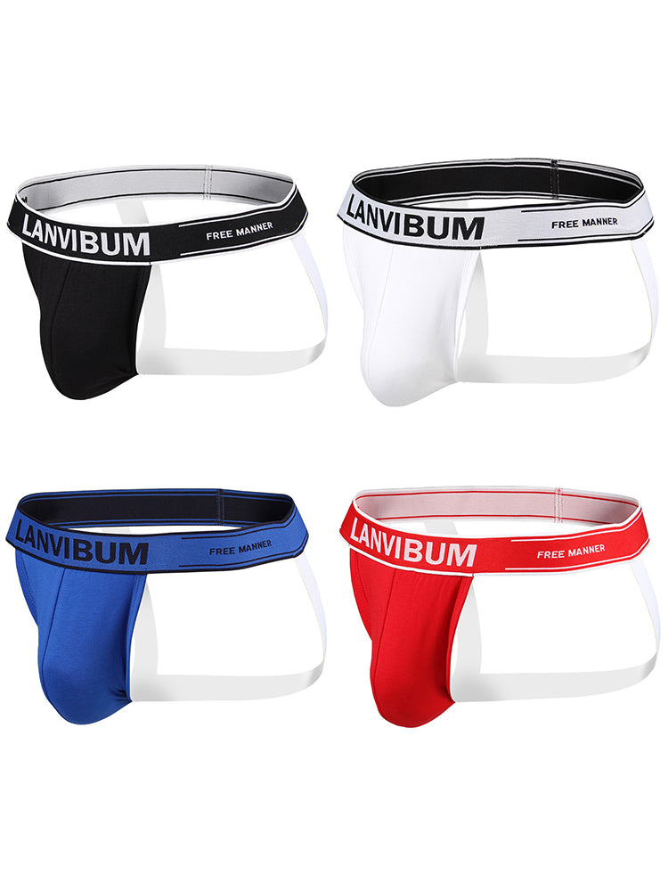 4 Pack Men's Mid-Rise Sexy Comfortable Cotton Jockstrap