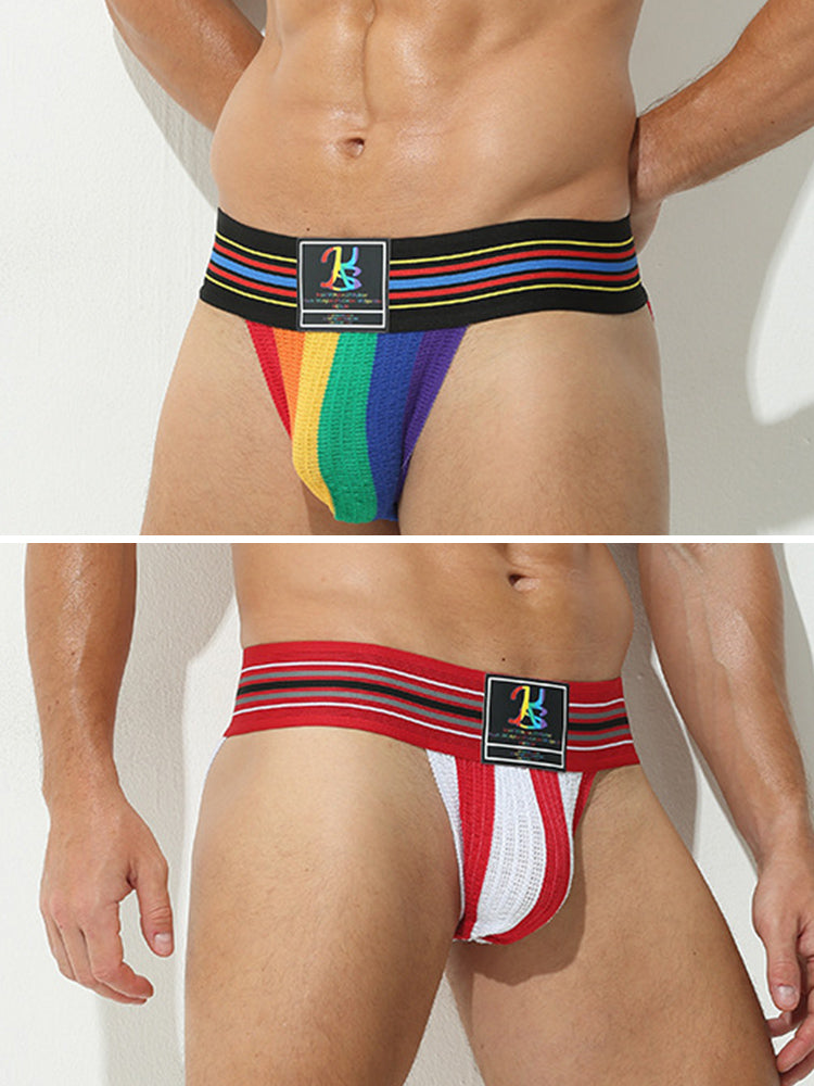2 Pack Men's Sexy Rainbow Stretchy Breathable Soft U-Convex Pouch Bikini