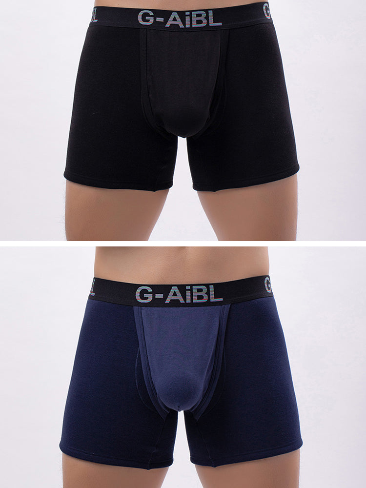 2 Pack Men's Solid Color Bullet Separated U-Pocket Plush Boxer Briefs
