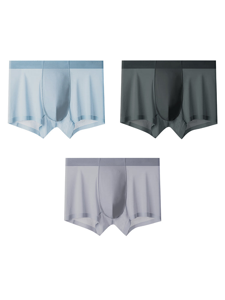 3-pack Men's Ice Silk Sexy 3D Stamped Pouch Boxer Briefs