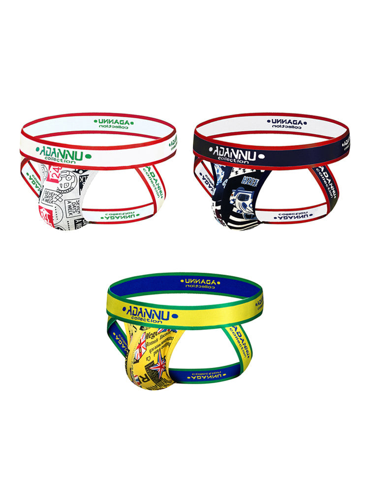 3-pack Men's Low-rise Wide-hem Elastic Printed Hip-baring Thongs