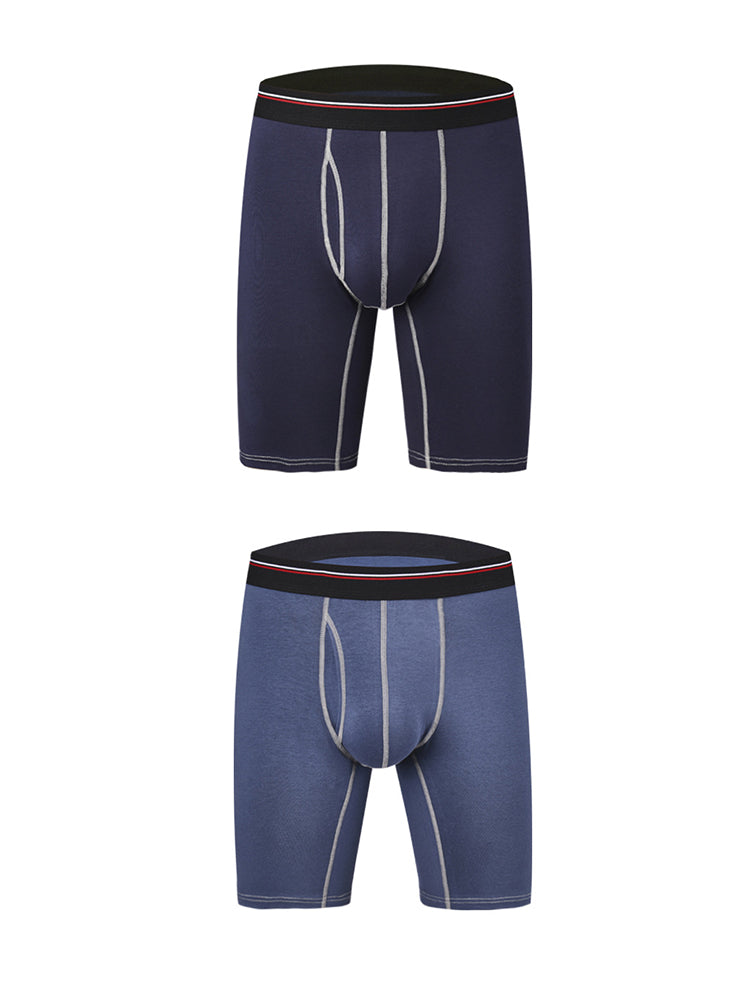 2 Pack Men's Long High Waist Cotton Sports Anti-friction Leg Boxer Briefs