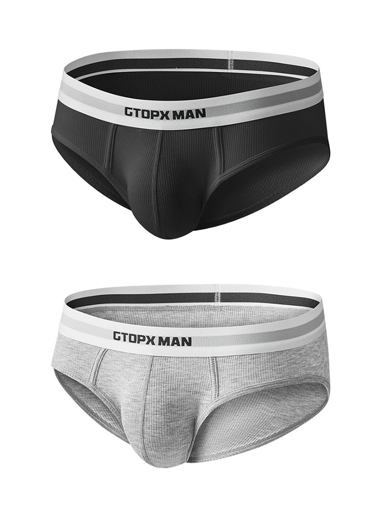2-Pack Men's Threaded Design Breathable Comfort Low-Rise Thin U-convex Briefs