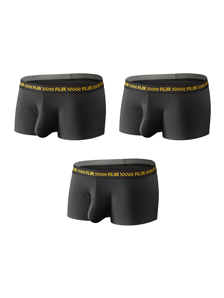 3 Pack Men's Seamless Ice Silk U-Pouch Low Waist Sexy Breathable Trunks