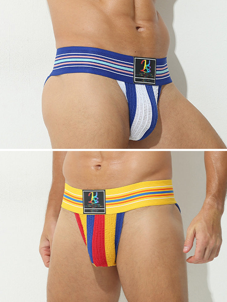 2 Pack Men's Sexy Rainbow Stretchy Breathable Soft U-Convex Pouch Bikini