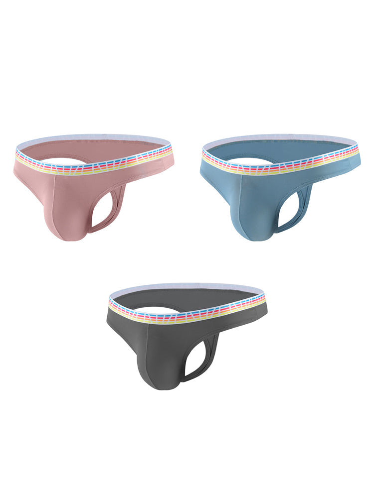 3 Pack Men's Ice Silk Middle-Rise Summer Thongs