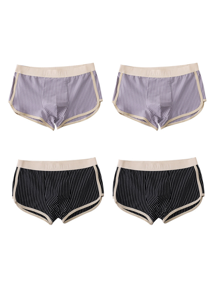 4 Pack Men's Striped Printed Personality Trendy Youth Boxer Briefs
