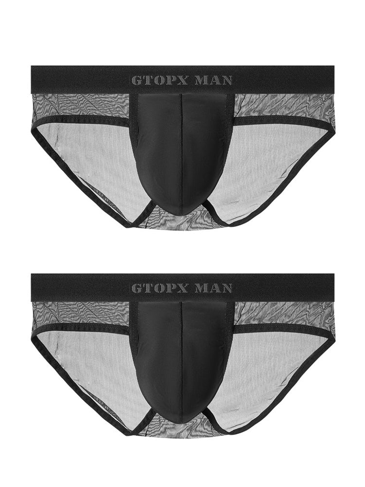 2 Pack Men's Ice Silk Semi-Transparent Mesh U-Convex Pouch Breathable Sexy Sport Briefs