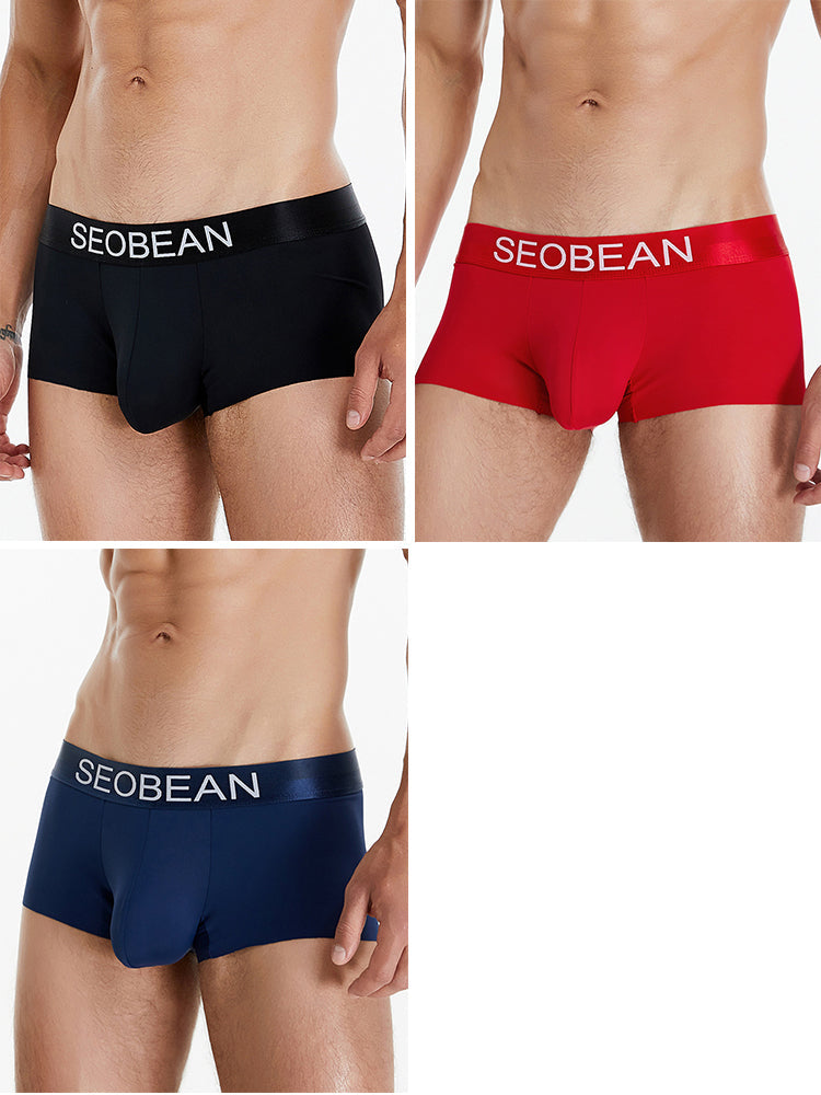 3 Pack Men's  Ice Silk Solid Color Breathable Antibacterial Trunks