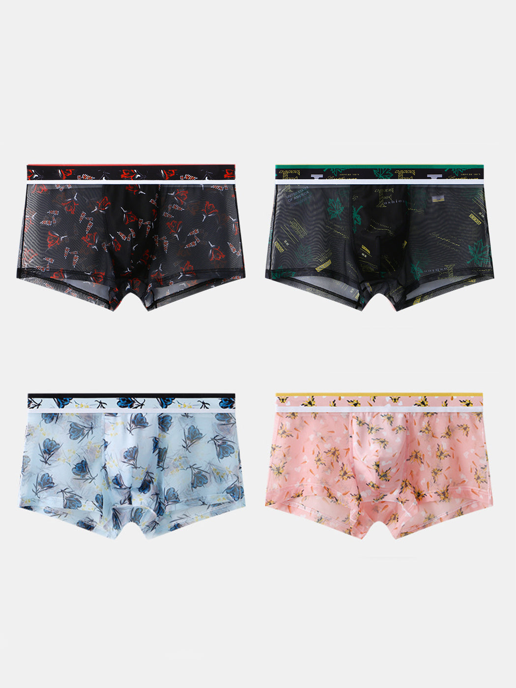 4 Pack Men's Sexy Printed Mesh Trunks