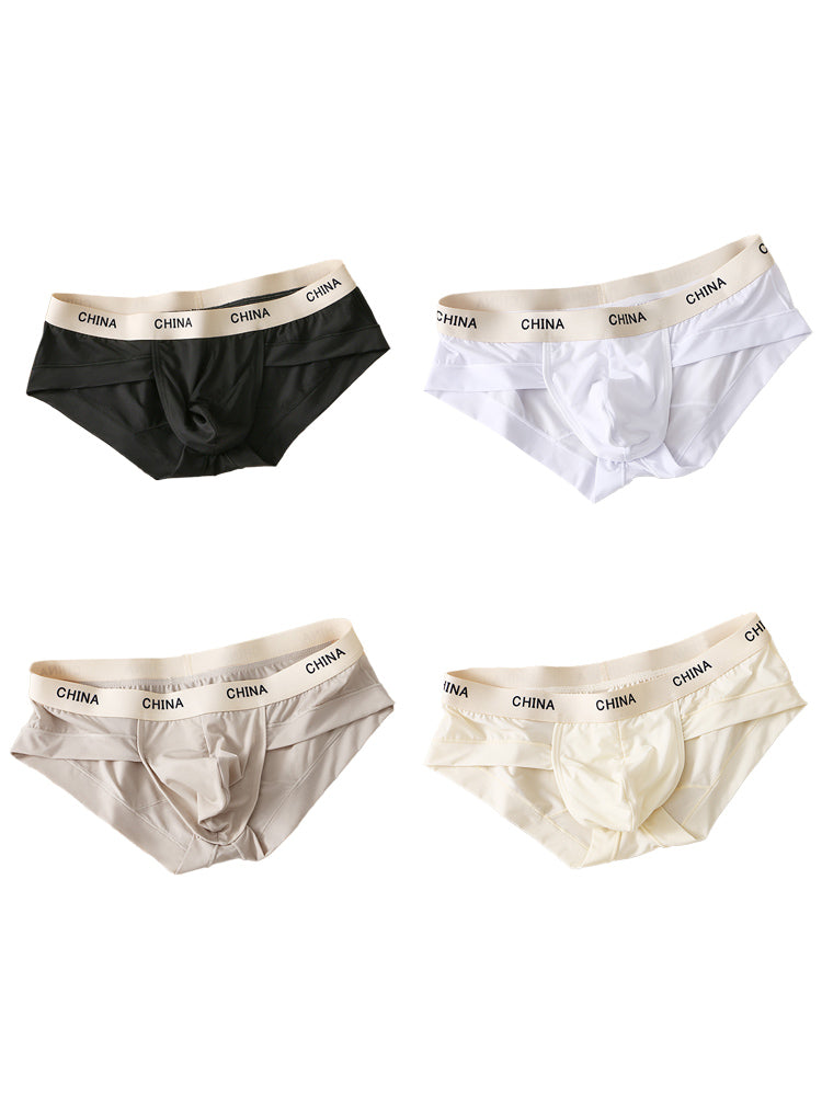4 Pack Men's Ice Silk Antibacterial U-Convex Pouch Briefs