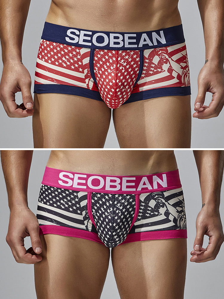 2 Pack Men's Statue of Liberty Print Comfortable and Breathable Trunks