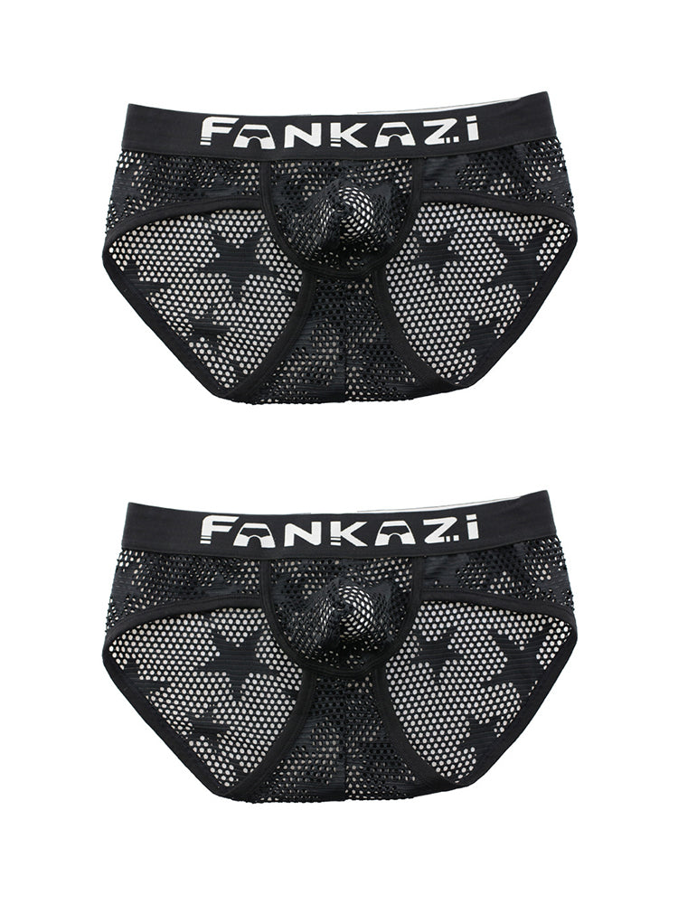 3-pack Men's Sexy Star Mesh Breathable Hollow U-shaped Convex Pouch Briefs