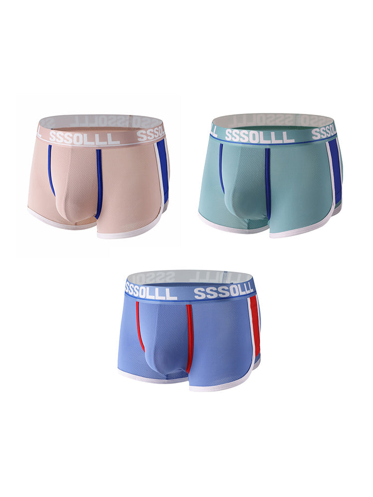 3 Pack Men's Mid-Rise Ice Silk Mesh Trunks