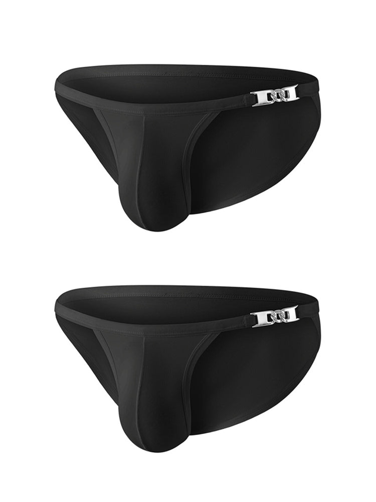 2 Pack Men's U-Pouch Low-Rise Metal-Clasp Thin Briefs