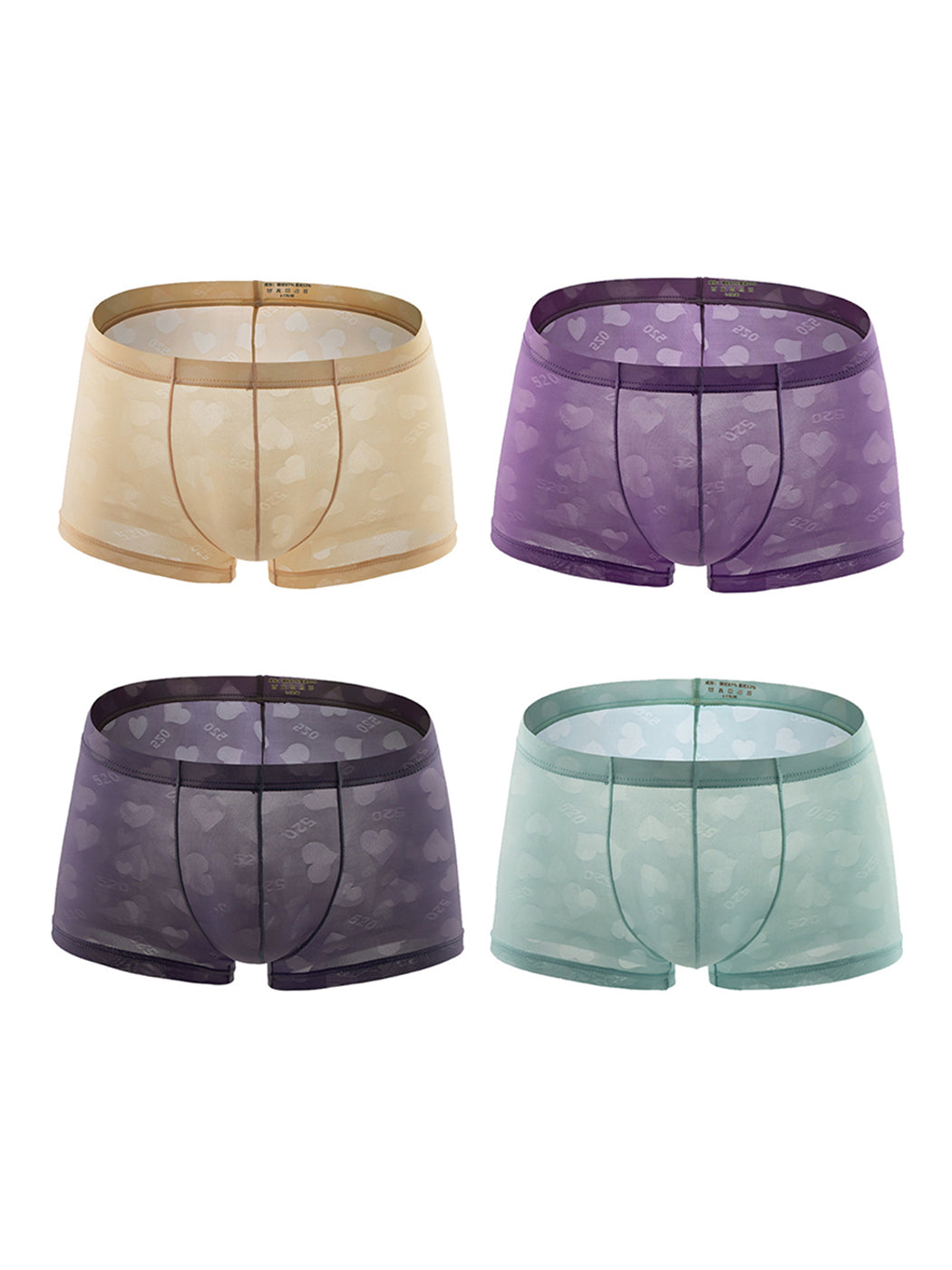 4 Pack Men's Sexy Heart Mesh Trunks