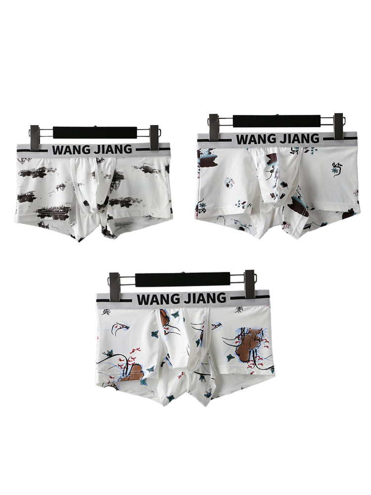 3 Pack Men's Ice Silk U Convex Pouch Trunks with Fly