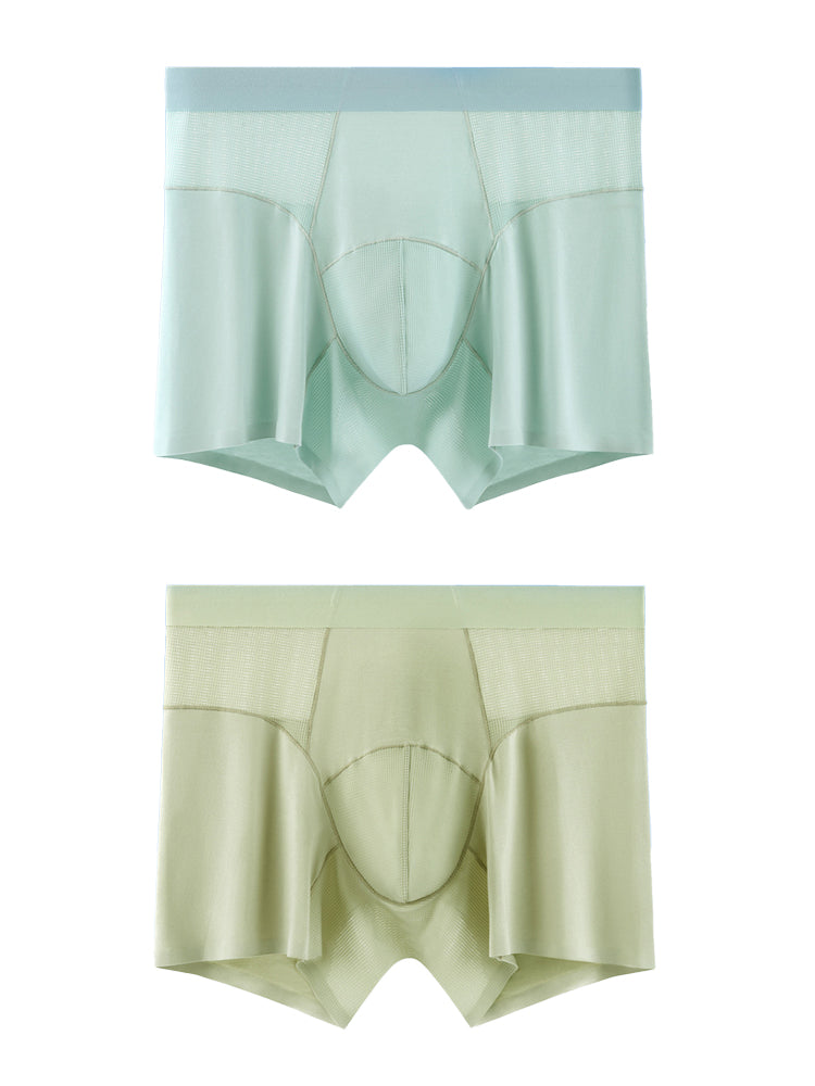 2 Pack Men's  Modal Seamless Antibacterial Anti-Chafing Leg Boxers Briefs & Midway Briefs
