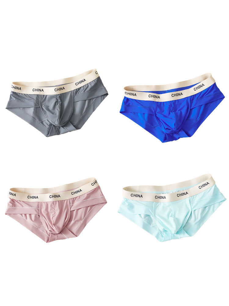 4 Pack Men's Ice Silk Antibacterial U-Convex Pouch Briefs