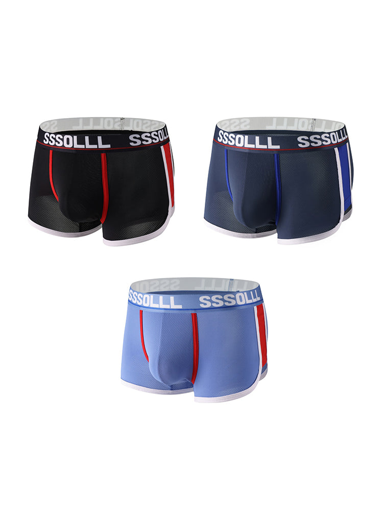 3 Pack Men's Mid-Rise Ice Silk Mesh Trunks