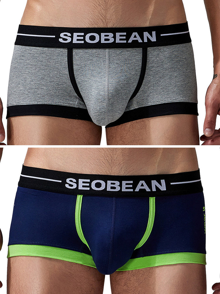 2 Pack Men's Stretch Cotton Breathable Colourway Contrast Trunks