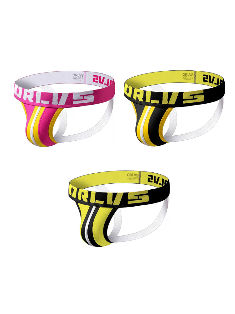 3 Pack Men's U-Pouch Striped Sexy Jockstraps