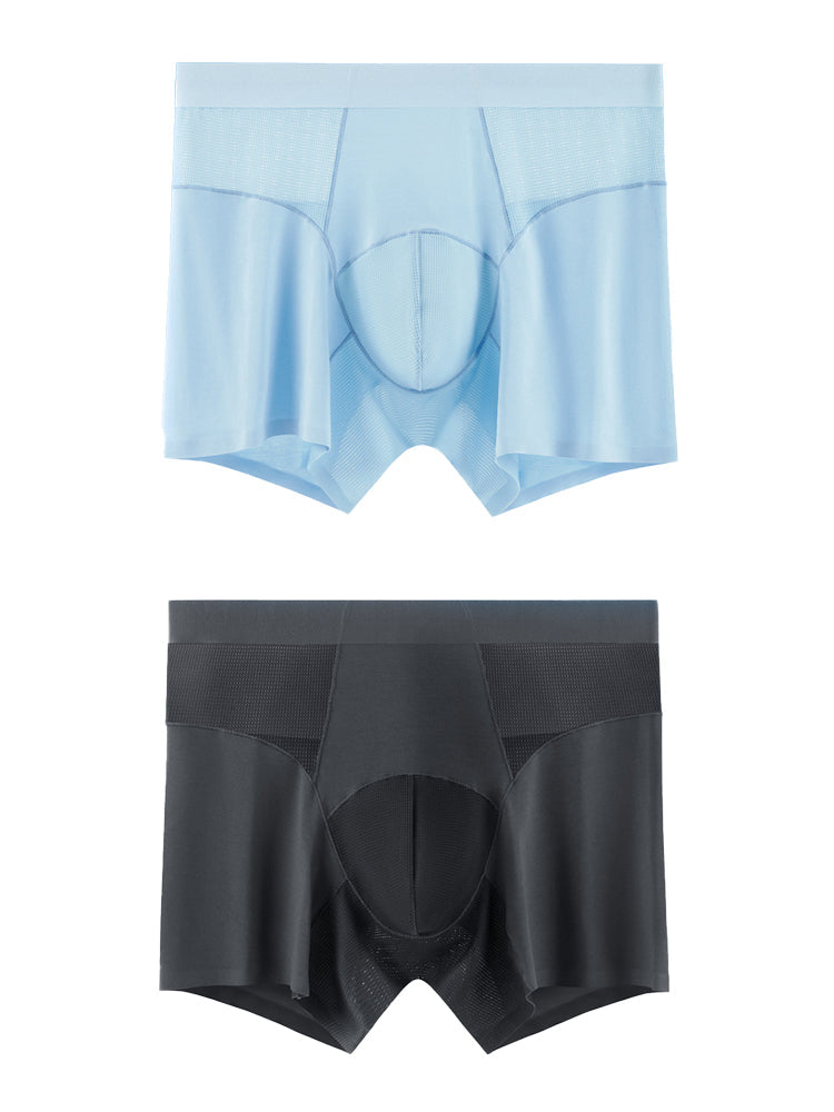 2 Pack Men's  Modal Seamless Antibacterial Anti-Chafing Leg Boxers Briefs & Midway Briefs