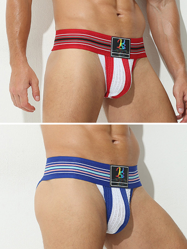 2 Pack Men's Sexy Rainbow Stretchy Breathable Soft U-Convex Pouch Bikini