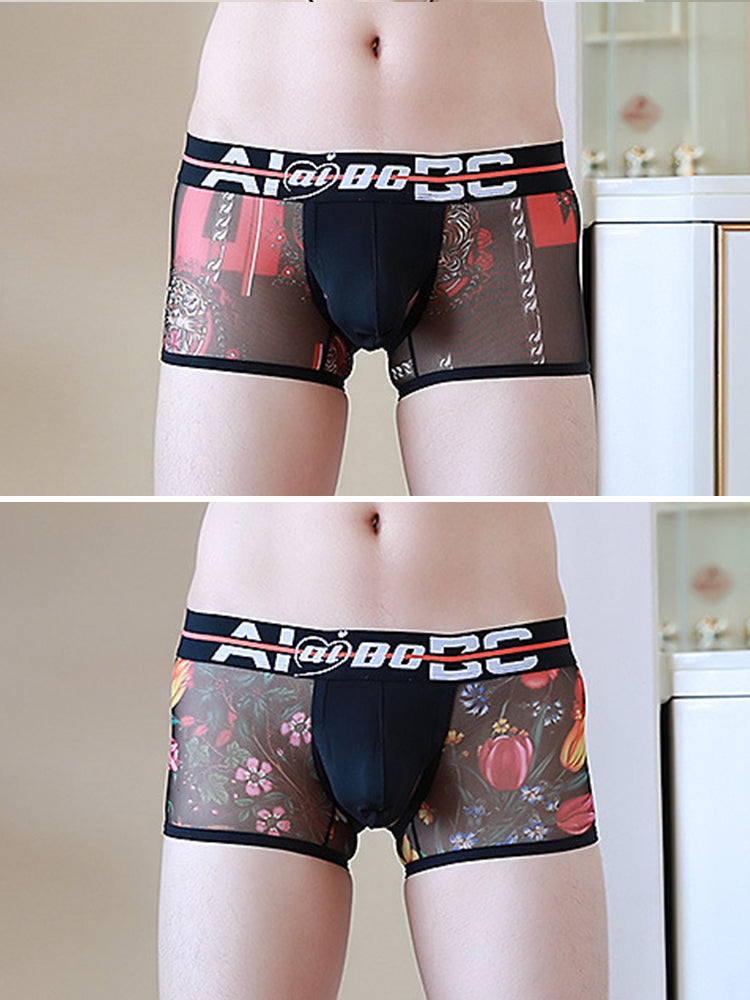 2 Pack Breathable Print Trendy Open-Back Trunks