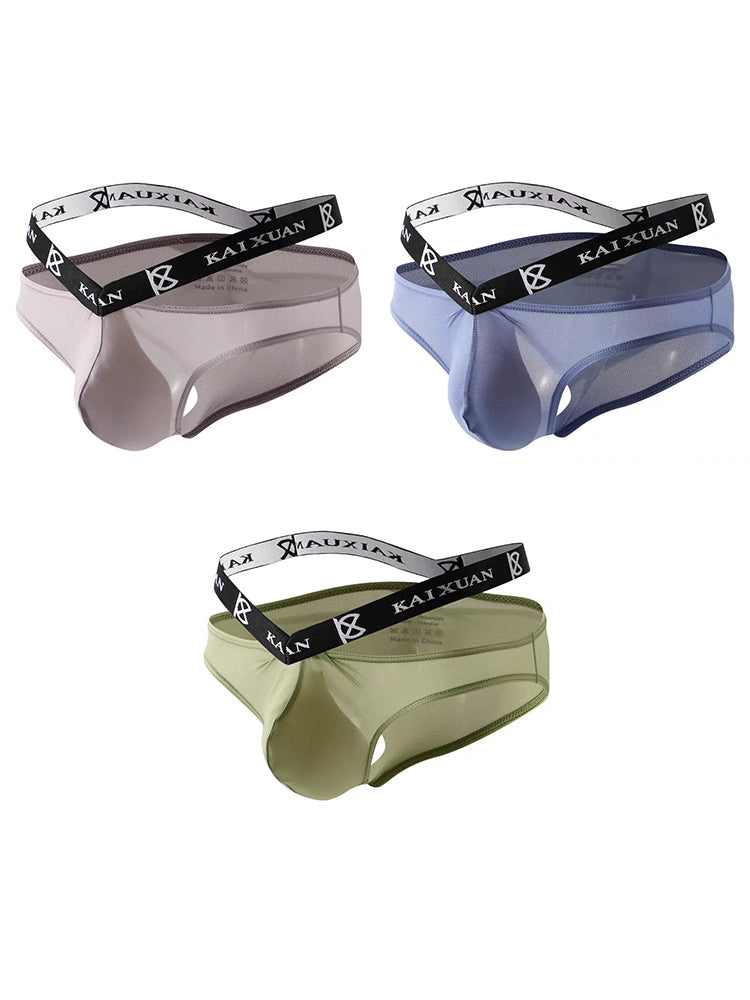 3 Pack Men's Sexy Ice Silk Mesh Breathable Erotic Briefs