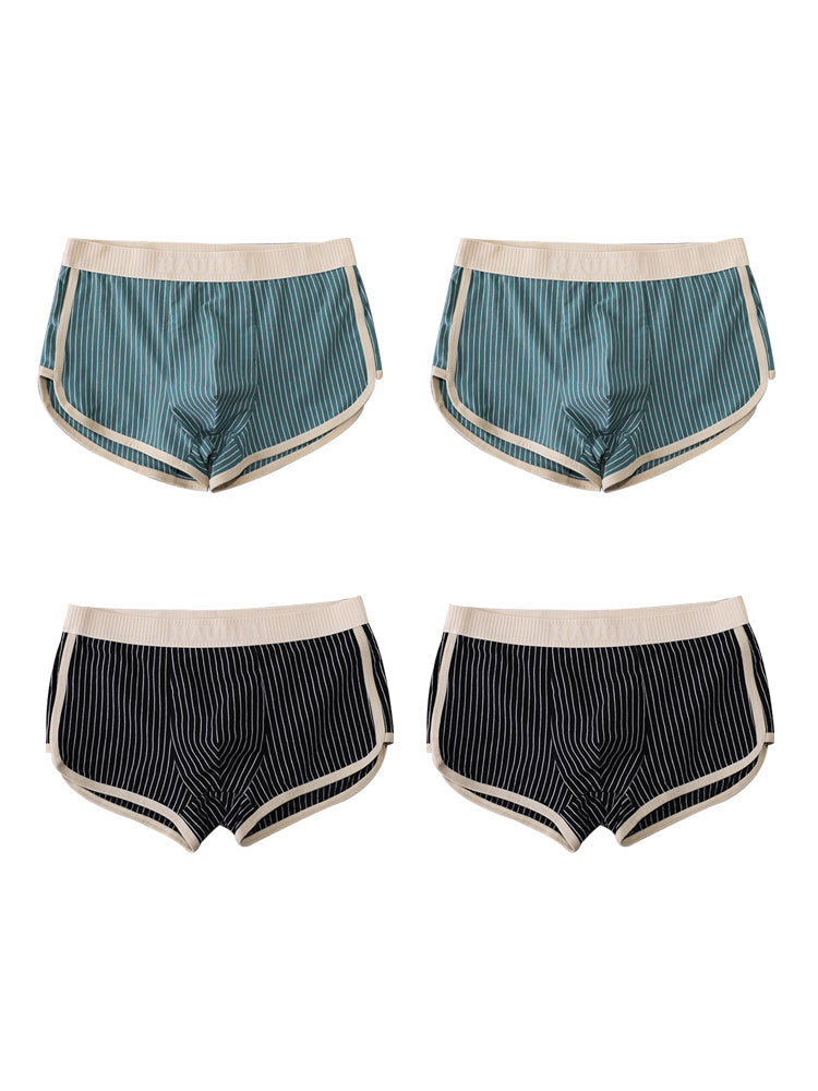4 Pack Men's Striped Printed Personality Trendy Youth Boxer Briefs