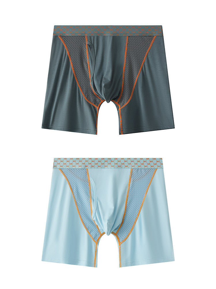 2 Pack Men's Nylon Breathable Sports Anti-Chafing Casual Business Boxer Briefs