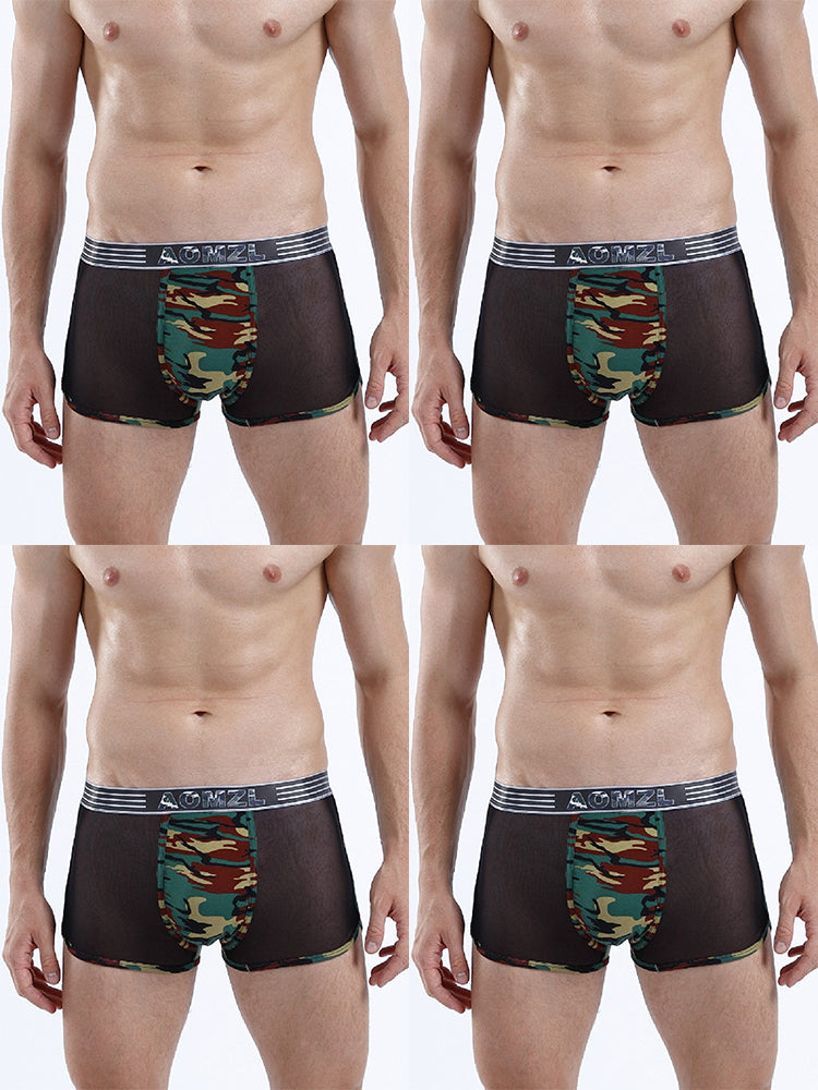4-pack Men's Cotton Seamless Mesh Breathable Boxer Briefs