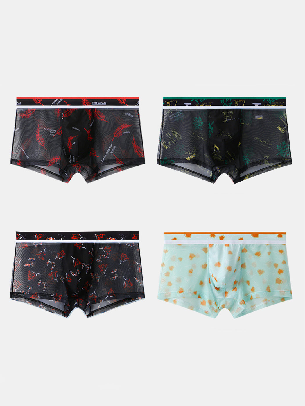 4 Pack Men's Sexy Printed Mesh Trunks