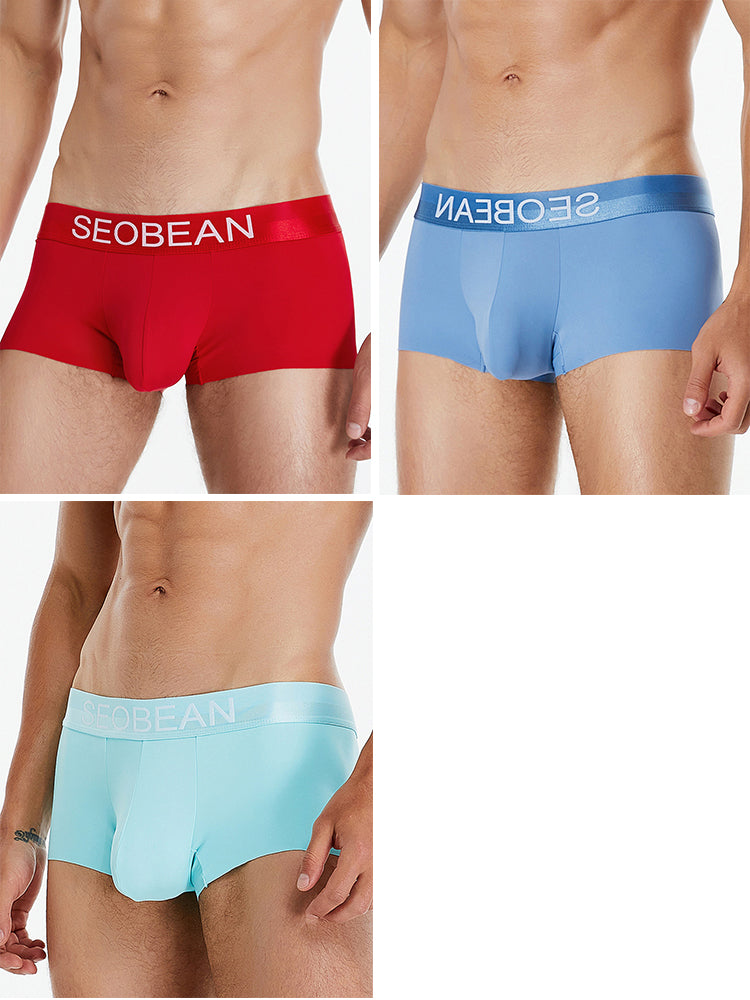 3 Pack Men's  Ice Silk Solid Color Breathable Antibacterial Trunks