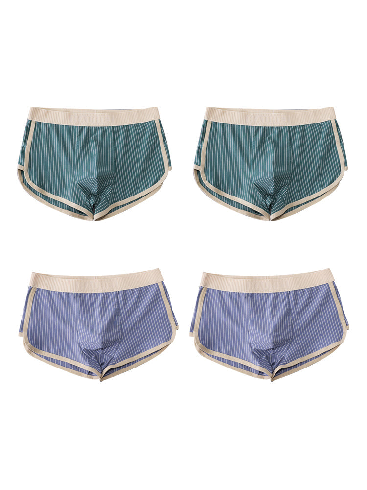 4 Pack Men's Striped Printed Personality Trendy Youth Boxer Briefs