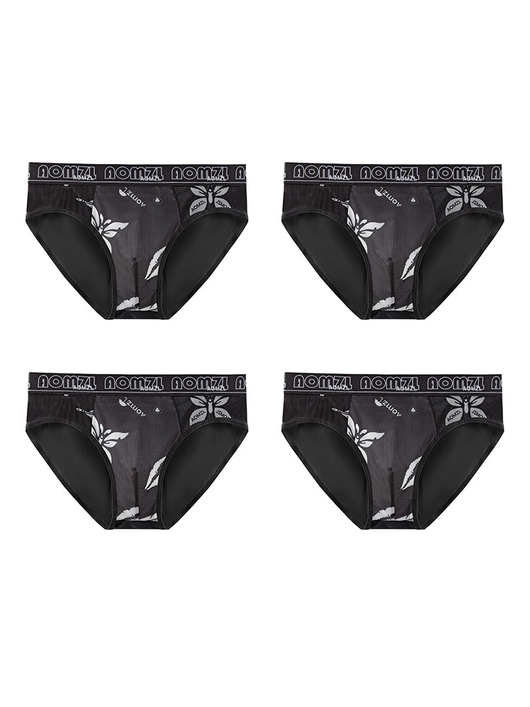 4-pack Men's Sexy Leopard Print Ice Silk Mesh Briefs