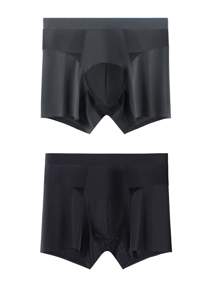 2 Pack Men's  Modal Seamless Antibacterial Anti-Chafing Leg Boxers Briefs & Midway Briefs