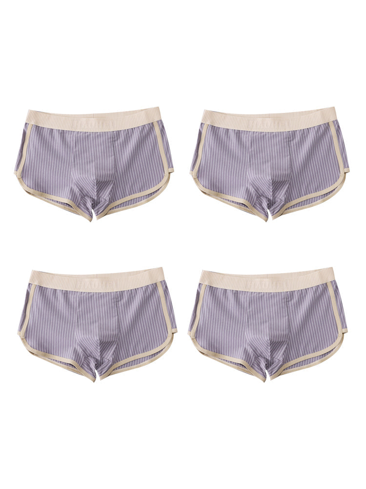 4 Pack Men's Striped Printed Personality Trendy Youth Boxer Briefs