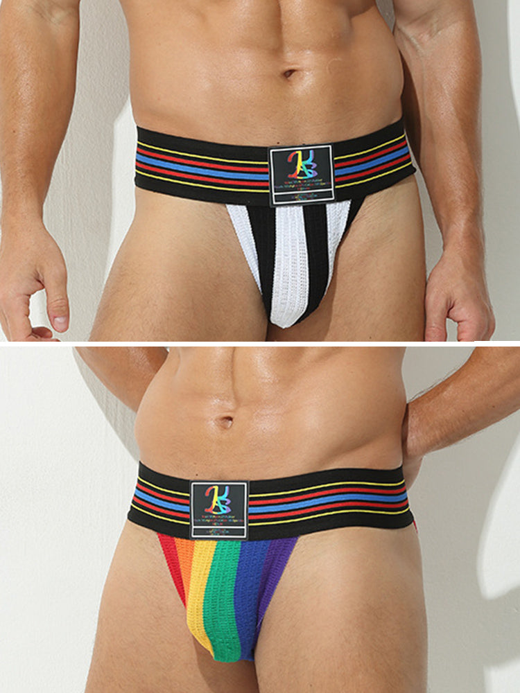 2 Pack Men's Sexy Rainbow Stretchy Breathable Soft U-Convex Pouch Bikini