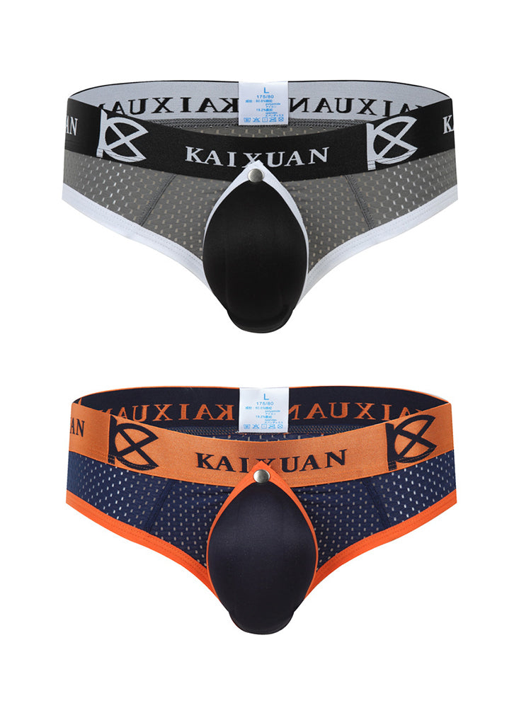 2 Pack Men's Breathable Mesh Removable U-Shaped Pocket Thongs