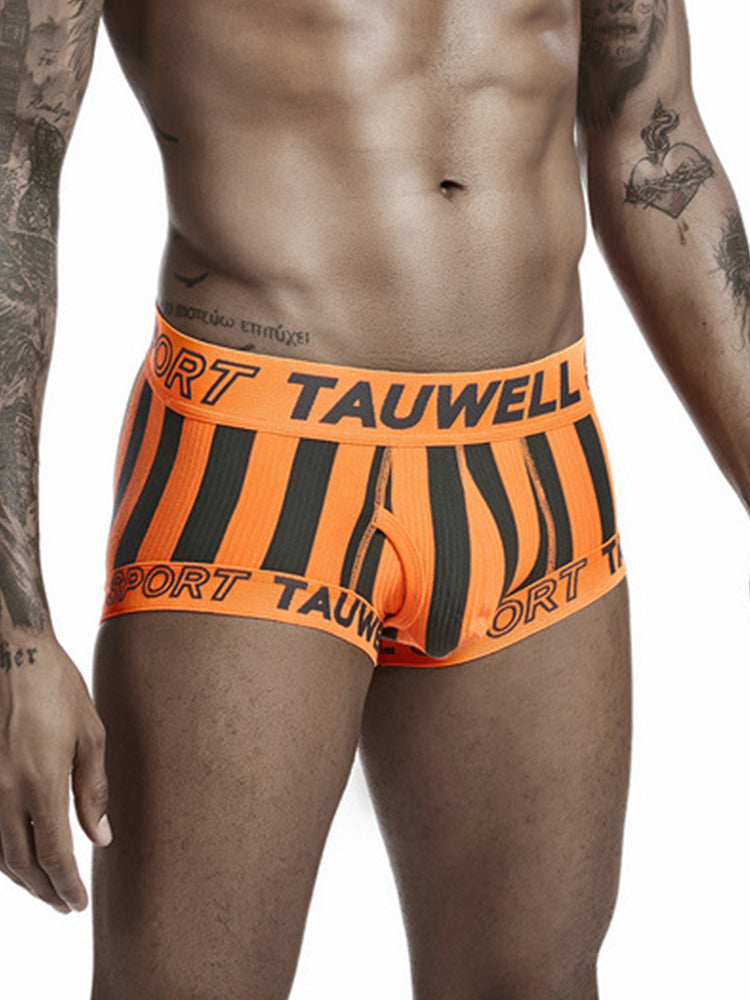 Mens Striped Support Pouch Boxer Briefs With Fly