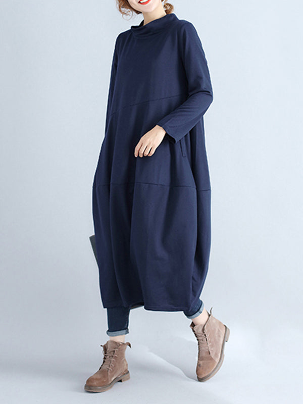 Casual Loose Plus Size Solid Color Hooded Midi Dresses